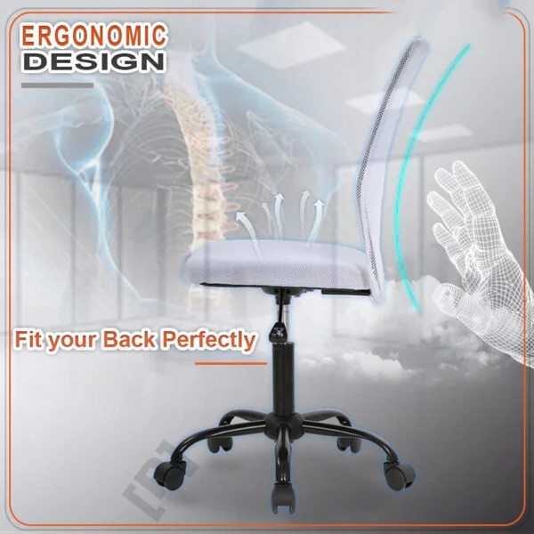 C102 Armless Mesh Chair | Work-from-Home & Office | Study & Computer Chair (White)