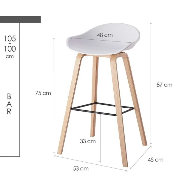 BS5 Set of 2 White Kitchen Bar Stools with PP Seat & Metal Legs (Seat Height)