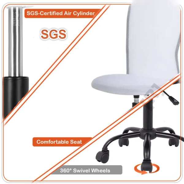 C102 Armless Mesh Chair | Work-from-Home & Office | Study & Computer Chair (White)