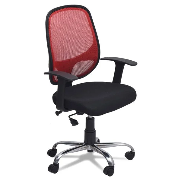 802 Medium Back Mesh Office Chair | Height Adjustable | Chrome Legs | Fixed Armrest | Black & Red