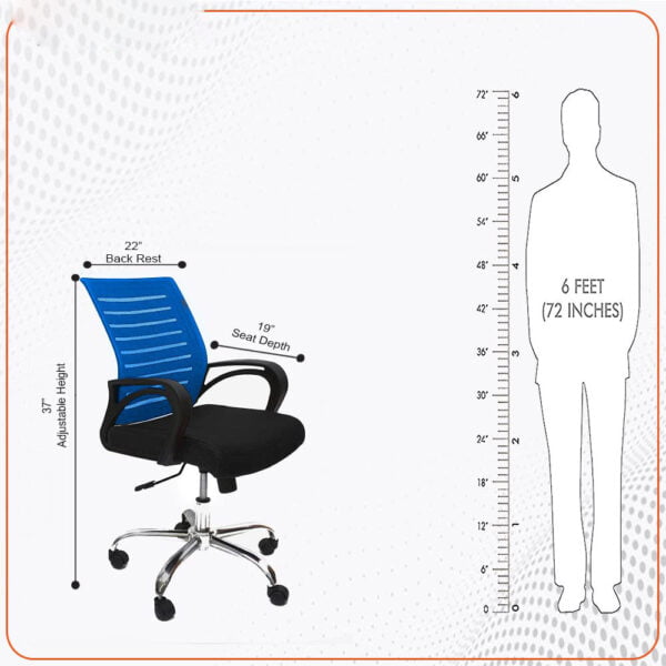 C111 Boom Ergonomic Mesh Office Chair | Swivel, Height Adjustable, Fixed PU Armrest (Black & Blue) 13 C111 Boom Ergonomic Mesh Office Chair | Swivel, Height Adjustable, Fixed PU Armrest (Black & Blue)