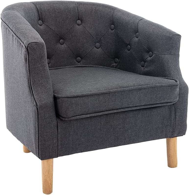 L01 - Lounge Chair, Single Sofa, Cocktail Chair, Reading Chair, Armrest, Club Chair, Living Room, Linen Sofa Upholstered Chair, Retro Armchair for Bedroom (Dark Grey, 1)