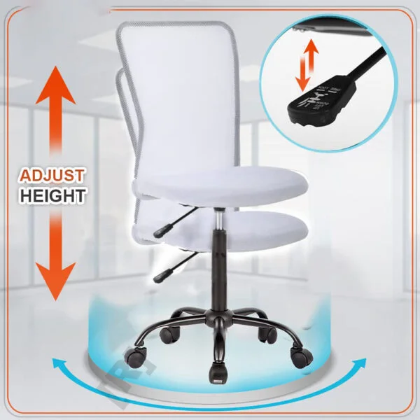 C102 Armless Mesh Chair | Work-from-Home & Office | Study & Computer Chair (White)