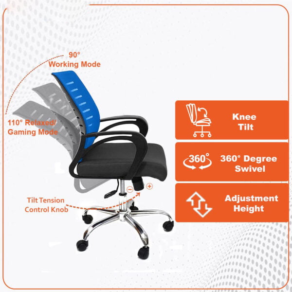 C111 Boom Ergonomic Mesh Office Chair | Swivel, Height Adjustable, Fixed PU Armrest (Black & Blue) 12 C111 Boom Ergonomic Mesh Office Chair | Swivel, Height Adjustable, Fixed PU Armrest (Black & Blue)
