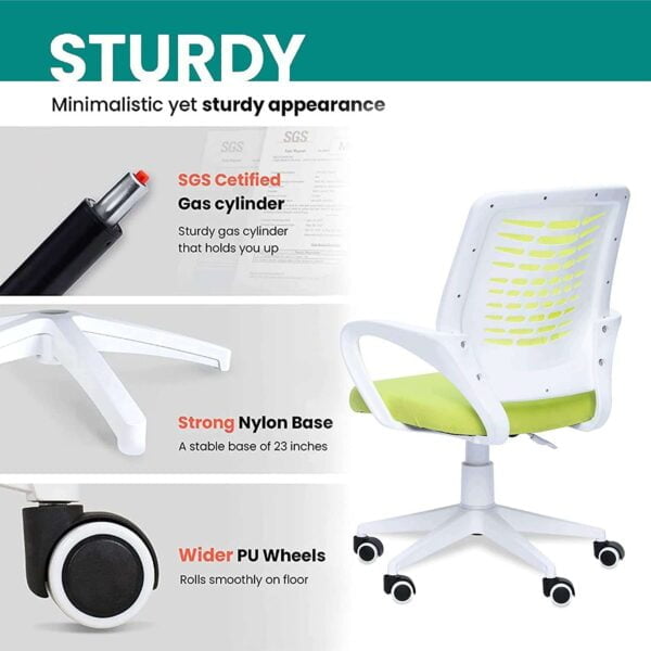 805 Mesh Back Ergonomic Chair | White Frame, Study/Desk/Home Office Chair (Green ) 9 805 Mesh Back Ergonomic Chair | White Frame, Study/Desk/Home Office Chair (Green )