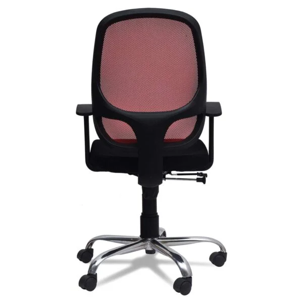 802 Medium Back Mesh Office Chair | Height Adjustable | Chrome Legs | Fixed Armrest | Black & Red
