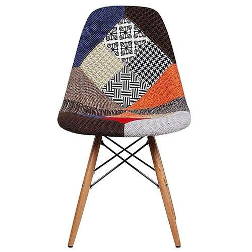 C03 - Modern Upholstered Side Fabric Chair Patchwork Multi-Pattern Natural Wood Leg Eiffel Dining Room Chair No arm