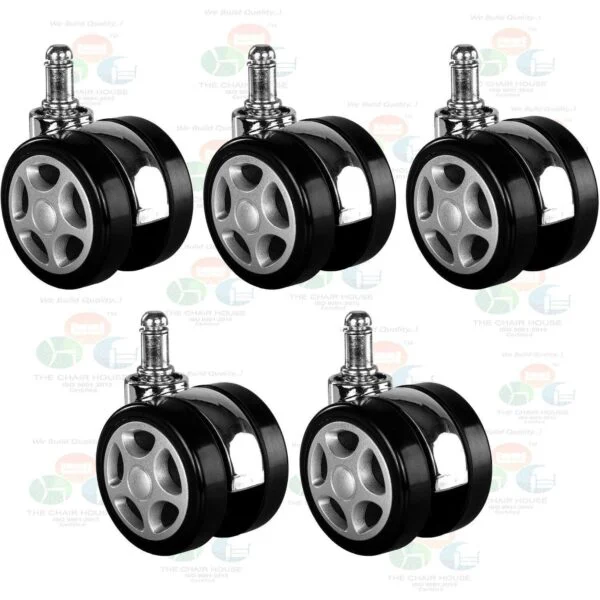 CW04 Set of 5 Black Alloy Pin Twin Caster Wheels for Chairs