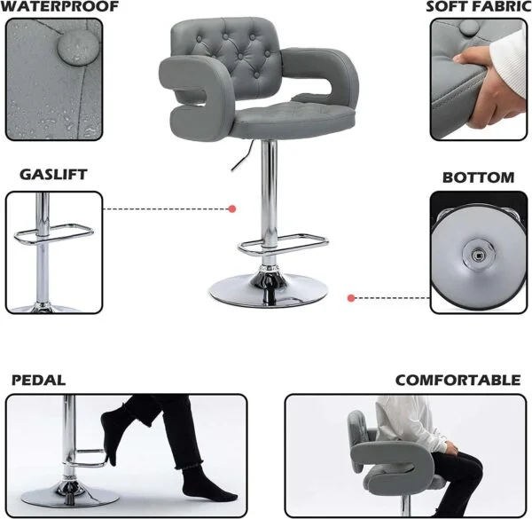 BS4 Mercury PU Leather Swivel Bar Stool (Light Grey)