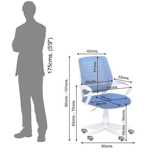 805 Mesh Back Ergonomic Chair | White Frame, Study/Desk/Home Office Chair (Blue) 10 805 Mesh Back Ergonomic Chair | White Frame, Study/Desk/Home Office Chair (Blue)