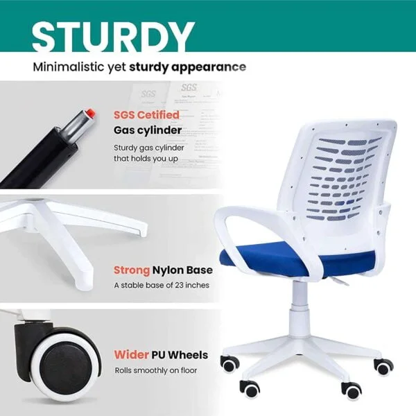 805 Mesh Back Ergonomic Chair | White Frame, Study/Desk/Home Office Chair (Blue) 9 805 Mesh Back Ergonomic Chair | White Frame, Study/Desk/Home Office Chair (Blue)