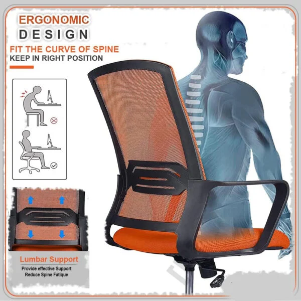 C117 Ergonomic Orange Mesh Office Chair | Swivel, Reclining, Adjustable Armrest & Lumbar Support 11 C117 Ergonomic Orange Mesh Office Chair | Swivel, Reclining, Adjustable Armrest & Lumbar Support