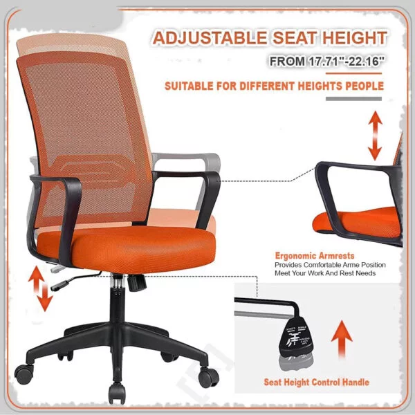 C117 Ergonomic Orange Mesh Office Chair | Swivel, Reclining, Adjustable Armrest & Lumbar Support 10 C117 Ergonomic Orange Mesh Office Chair | Swivel, Reclining, Adjustable Armrest & Lumbar Support