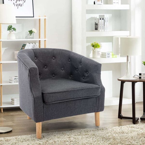 L02 Retro Linen Upholstered Lounge Chair with Armrests (Dark Grey) 7 L02 Retro Linen Upholstered Lounge Chair with Armrests (Dark Grey)