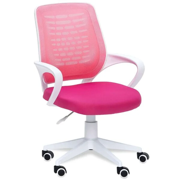 805 Mesh Back Ergonomic Chair | White Frame, Study/Desk/Home Office Chair (Pink)