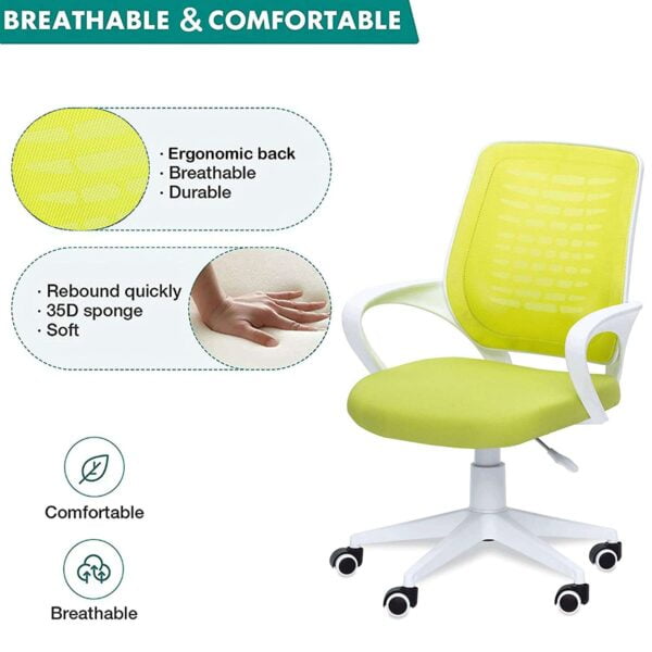 805 Mesh Back Ergonomic Chair | White Frame, Study/Desk/Home Office Chair (Green ) 7 805 Mesh Back Ergonomic Chair | White Frame, Study/Desk/Home Office Chair (Green )