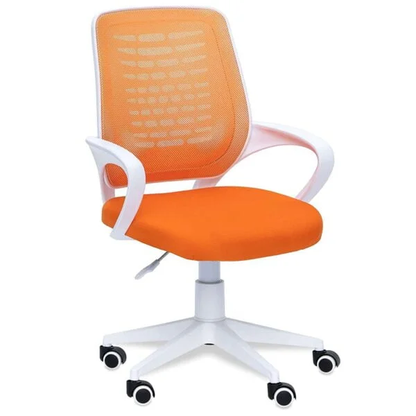 805 Mesh Back Ergonomic Chair | White Frame, Study/Desk/Home Office Chair (Orange )