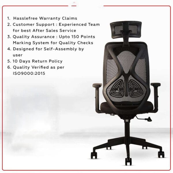 C76 – Argon Ergonomic Mesh Home & Office Chair Imported Pneumatic Hydraulic 2D Padded Adjustable Nylon Base (High Back – Black Color)