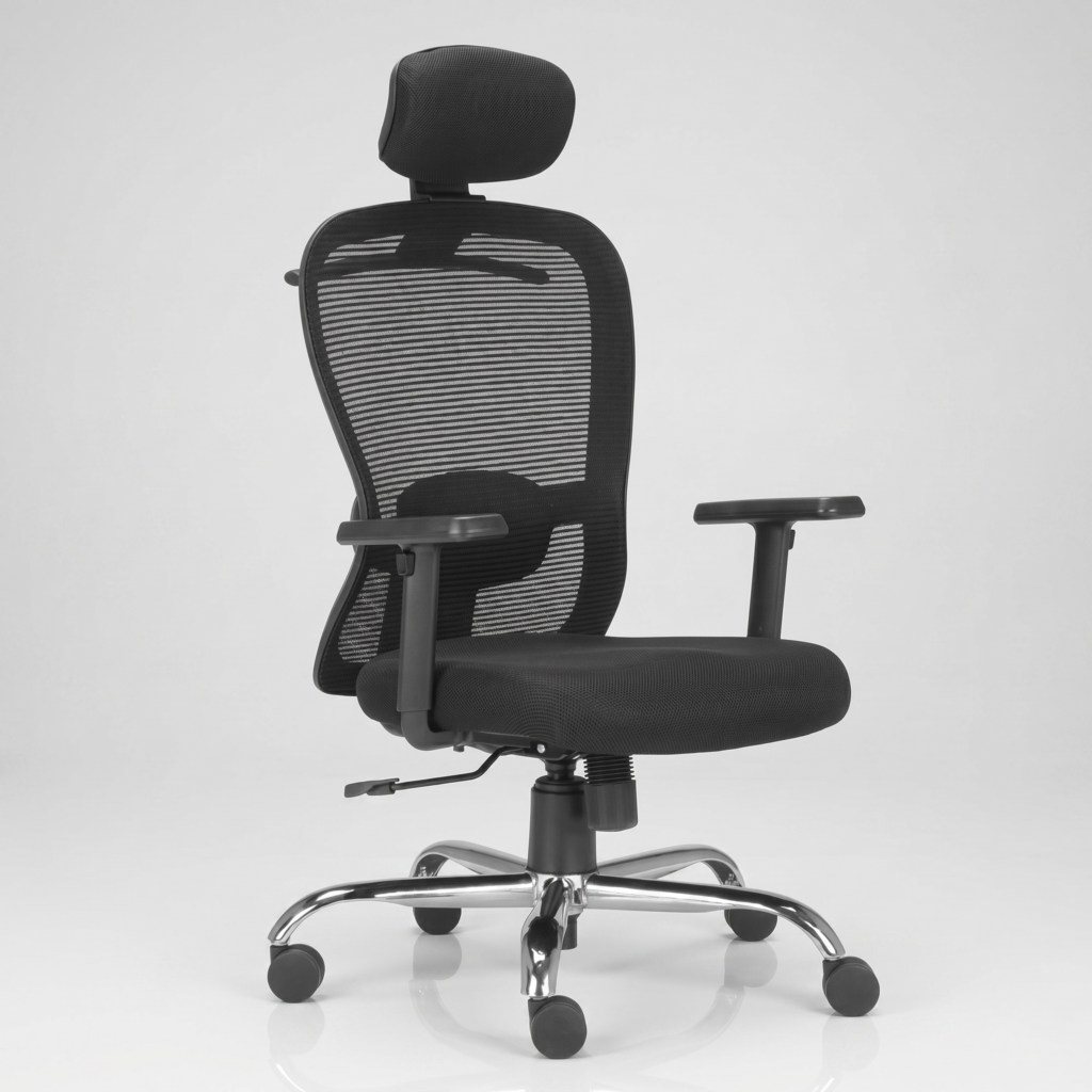 C118 Hanger high-back ergonomic office chair with customizable red seat and black mesh back