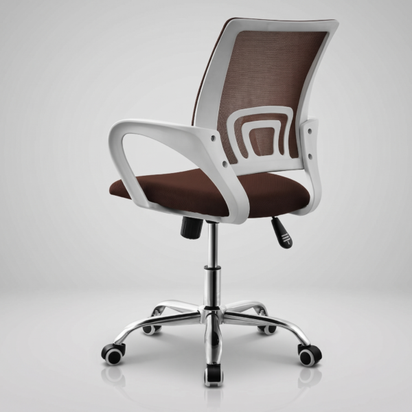 High-performance task chair featuring a curved biomechanical backrest for lower back pain prevention, high-tensile breathable brown mesh, and an ultra-plush high-density elastic foam seat pan built for long study or remote work sessions.