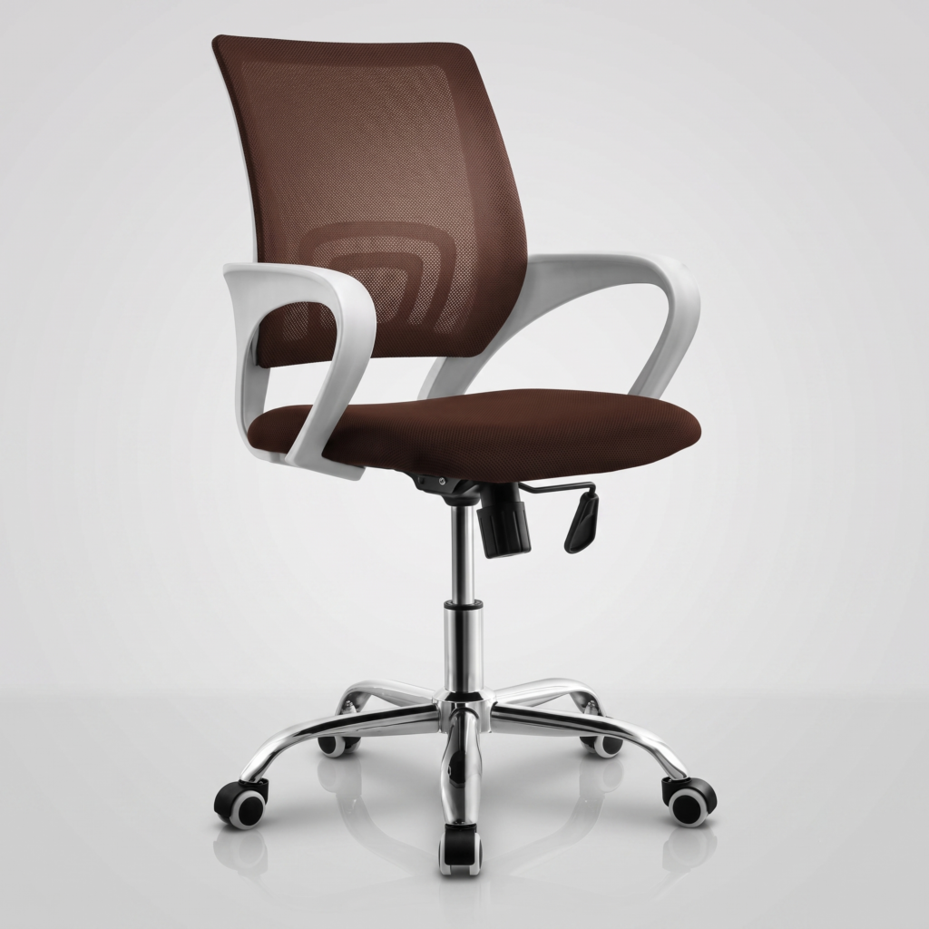 C130 Max ergonomic mesh chair in earth-tone brown color option, perfect for matching warm wooden home office and study desk decor.
