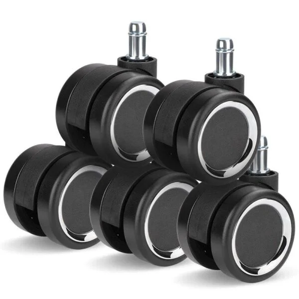 CW08  Set of 5 Heavy-Duty 60mm Nylon Office Chair Wheels (Chrome)