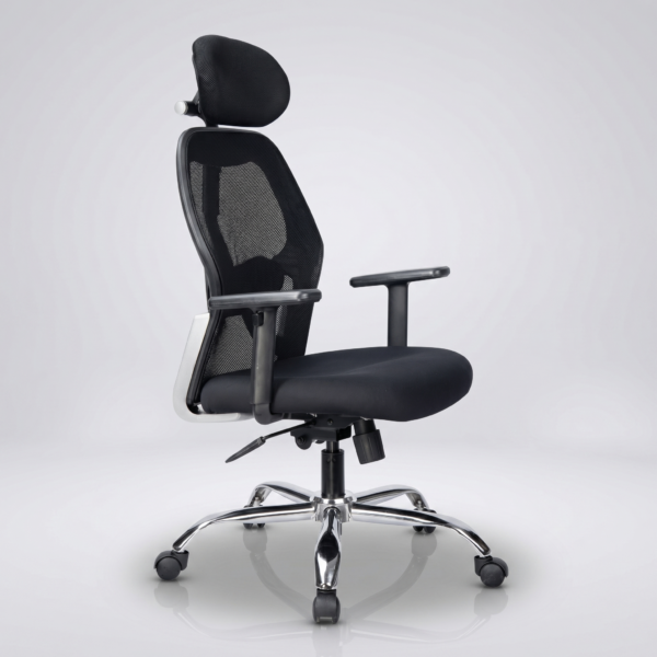 Side view of C138 Matrix chair showing S-shaped ergonomic lumbar curve and adjustable armrests.