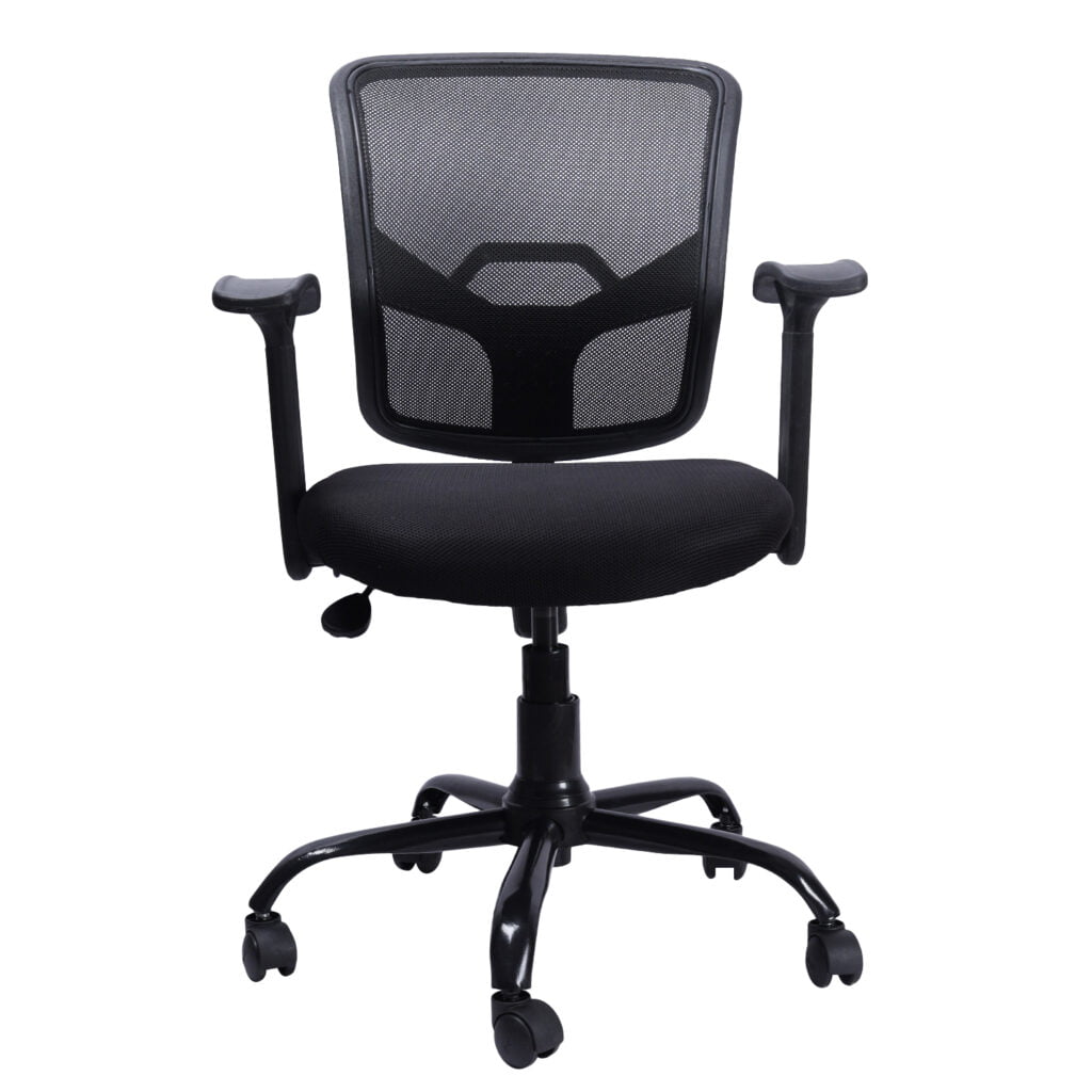 C133- Noble Sliver Handle Mesh Mid-Back Revolving Chair with Metal Base & Fix Armrests