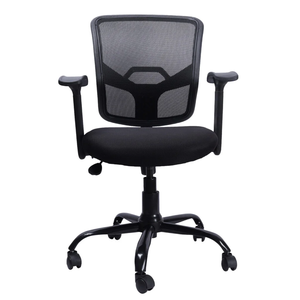 C133- Noble Sliver Handle Mesh Mid-Back Revolving Chair with Metal Base & Fix Armrests