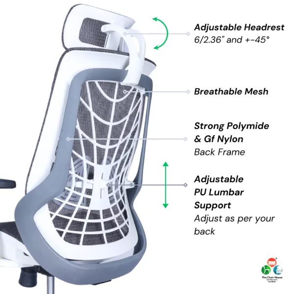 C125 - Zooper Hight Back Ergonomic Chair || Office & Home Chair (Grey & White)