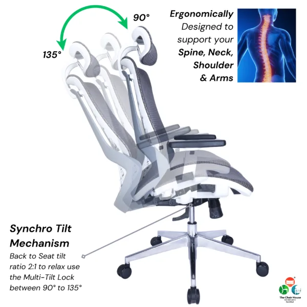 C125 - Zooper Hight Back Ergonomic Chair || Office & Home Chair (Grey & White)