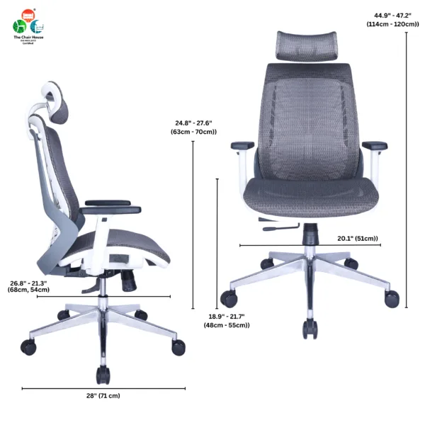 C125 - Zooper Hight Back Chair Imported Ergonomic, Office & Home Chair (Grey & White)