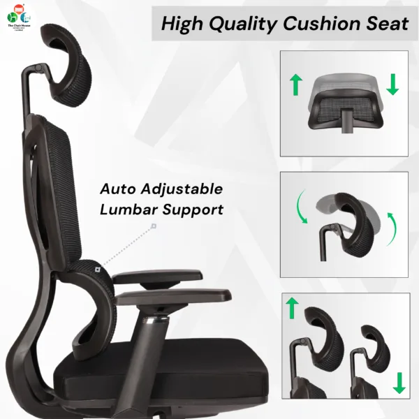 C154- VENZO High Back Ergonomic Mesh Office Chair with Auto Adjustable Lumbar Support, 3D Armrests, Multi-Tilt Lock Mechanism & Strong Chrome Base 5 years warranty 17 C154- VENZO High Back Ergonomic Mesh Office Chair with Auto Adjustable Lumbar Support, 3D Armrests, Multi-Tilt Lock Mechanism & Strong Chrome Base - (Black)