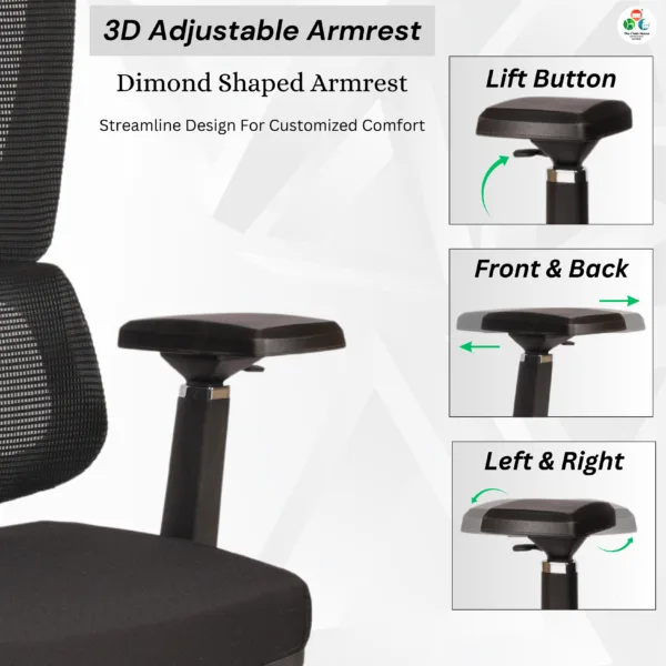 C154- VENZO High Back Ergonomic Mesh Office Chair with Auto Adjustable Lumbar Support, 3D Armrests, Multi-Tilt Lock Mechanism & Strong Chrome Base 5 years warranty 18 C154- VENZO High Back Ergonomic Mesh Office Chair with Auto Adjustable Lumbar Support, 3D Armrests, Multi-Tilt Lock Mechanism & Strong Chrome Base - (Black)