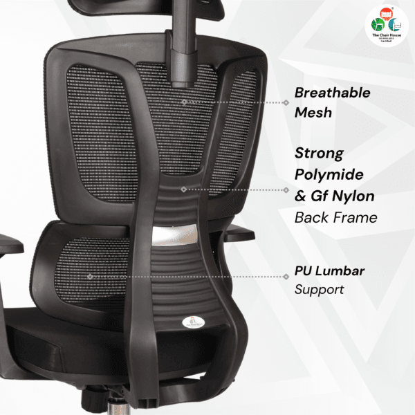 C154- VENZO High Back Ergonomic Mesh Office Chair with Auto Adjustable Lumbar Support, 3D Armrests, Multi-Tilt Lock Mechanism & Strong Chrome Base - (Black)