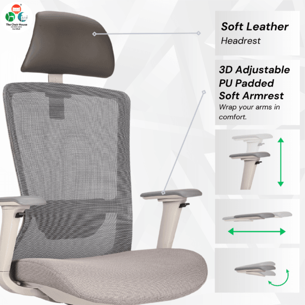 C156 - DELIGHT Hight Back Chair for Office Work at Home, Ergonomic Chair, Computer Chair, 4D Adjustable Arm, 1D Headrest & 2D Lumbar, Spine Support