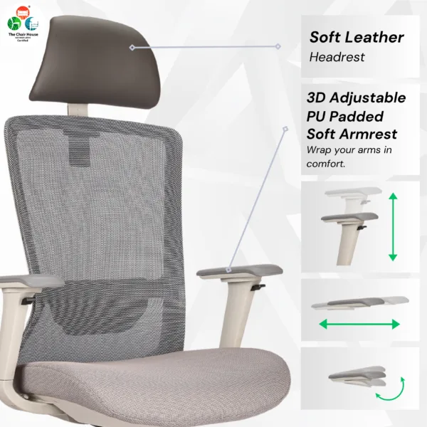 C156 - DELIGHT Hight Back Chair for Office Work at Home, Ergonomic Chair, Computer Chair, 4D Adjustable Arm, 1D Headrest & 2D Lumbar, Spine Support, Multi-Lock Position Bolt with seat Slider, Aluminum Base Korean wired Grey Mesh with Grey Back ( Grey) 18 C156 - DELIGHT Hight Back Chair for Office Work at Home, Ergonomic Chair, Computer Chair, 4D Adjustable Arm, 1D Headrest & 2D Lumbar, Spine Support