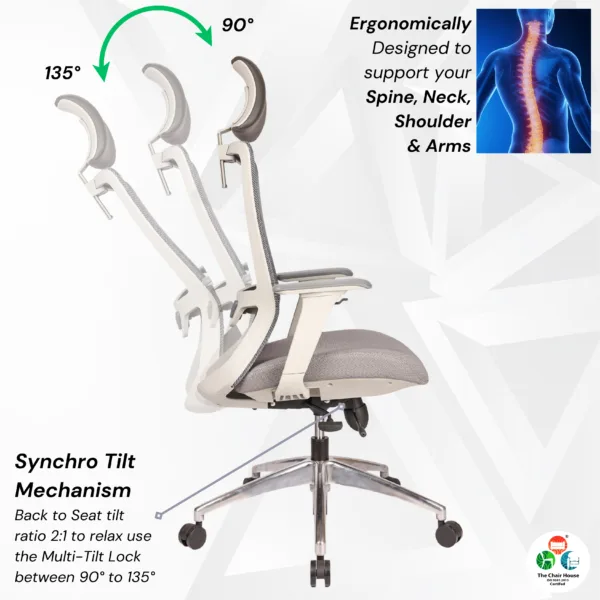 C156 - DELIGHT Hight Back Chair for Office Work at Home, Ergonomic Chair, Computer Chair, 4D Adjustable Arm, 1D Headrest & 2D Lumbar, Spine Support, Multi-Lock Position Bolt with seat Slider, Aluminum Base Korean wired Grey Mesh with Grey Back ( Grey) 19 C156 - DELIGHT Hight Back Chair for Office Work at Home, Ergonomic Chair, Computer Chair, 4D Adjustable Arm, 1D Headrest & 2D Lumbar, Spine Support