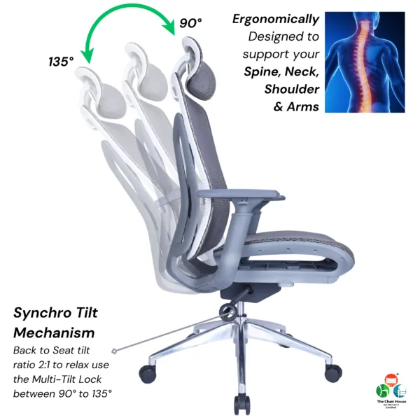 C159 - INOX Ergonomic Mesh High Back Executive Office Chair for Maximum Comfort Mesh Seat , 3D Armrests , Multi-Tilt Lock & Seat Sliding Mechanism Aluminum Stand 5 Years warranty 15 C159 - INOX Ergonomic Mesh High Back Executive Office Chair for Maximum Comfort Mesh Seat , 3D Armrests , Multi-Tilt Lock 1