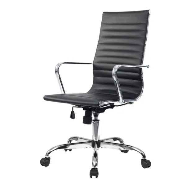 C161 - HEAVY SLIM Hight Back Chair Faux Leather Office Chair/Desk Chair with Arms, Quality Plating, Height Adjustable, Swivel Chair, (Black) Colour 3 Year Warranty