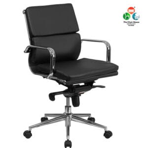 45C162 - Silk Cushion Mid-Back Chair Black Leather Executive Swivel Office Chair with Synchro-Tilt Any Position Locking Mechanism (4 Years warranty) Customize Any Color1