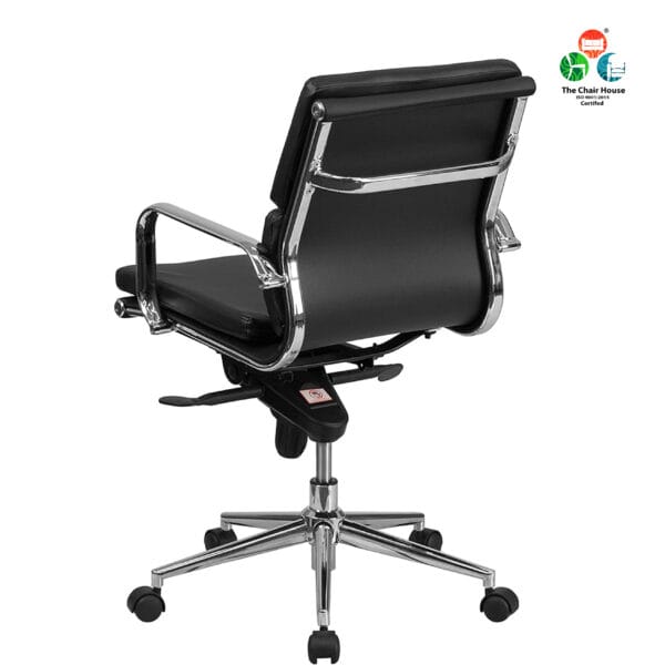 45C162 - Silk Cushion Mid-Back Chair Black Leather Executive Swivel Office Chair with Synchro-Tilt Any Position Locking Mechanism (4 Years warranty) Customize Any Color1