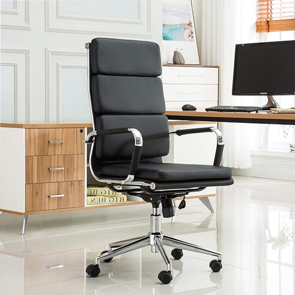 C163 - Silk Cushion High Back Chair Black Leather Executive Swivel Office Chair with Tilt Single Lock Mechanism (4 Years warranty) Customize Any Color2