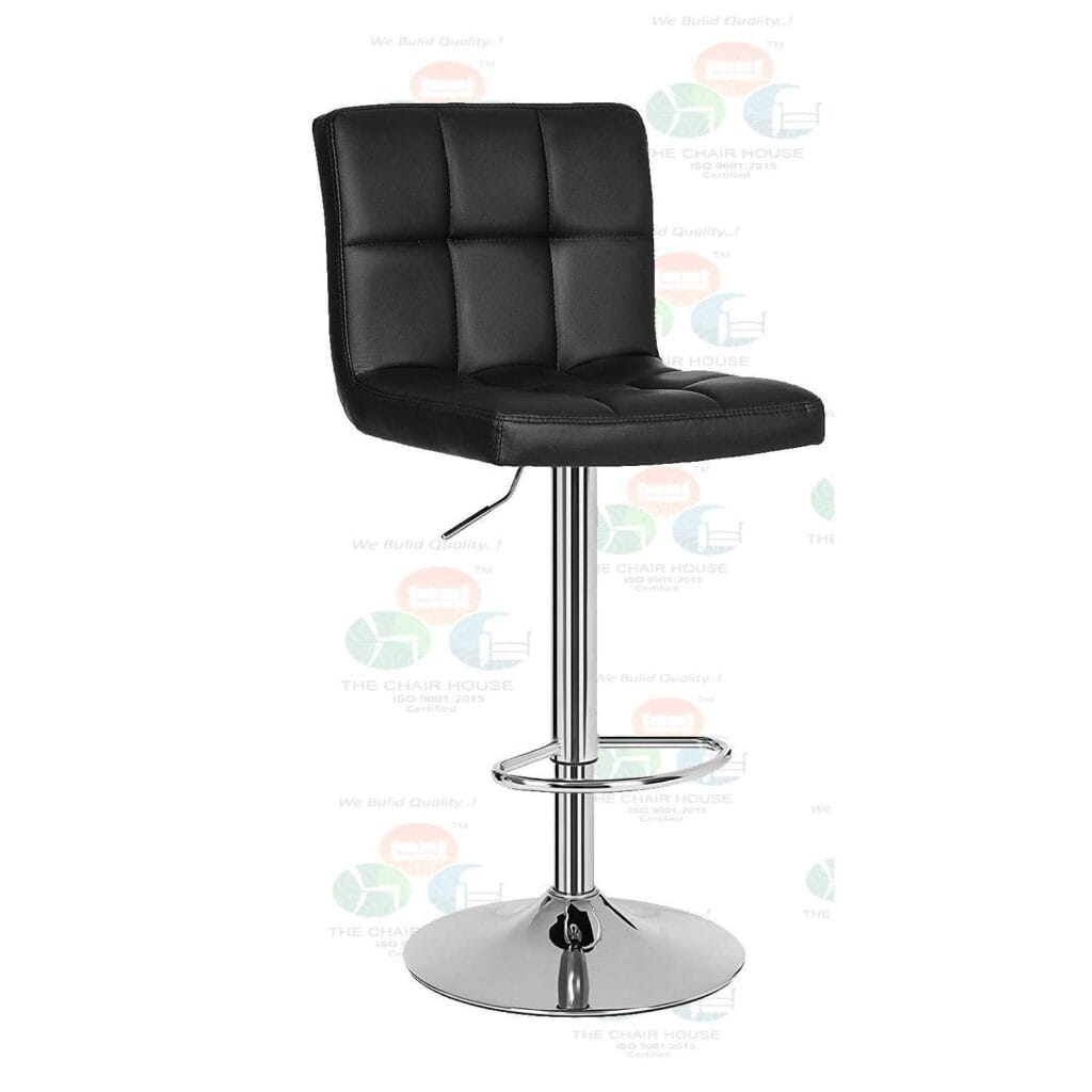 BS15 - Barstool Set of 1, Height-Adjustable bar stools, Synthetic Leather bar Chair, 360 ° Swivel Chair, Kitchen Chairs with backrest & footrest, Lobby, Counter, Chromed Steel Black