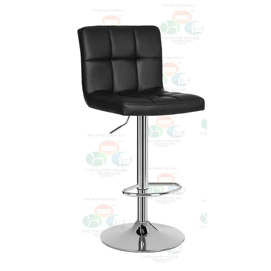 BS15 - Barstool Set of 1, Height-Adjustable bar stools, Synthetic Leather bar Chair, 360 ° Swivel Chair, Kitchen Chairs with backrest & footrest, Lobby, Counter, Chromed Steel Black