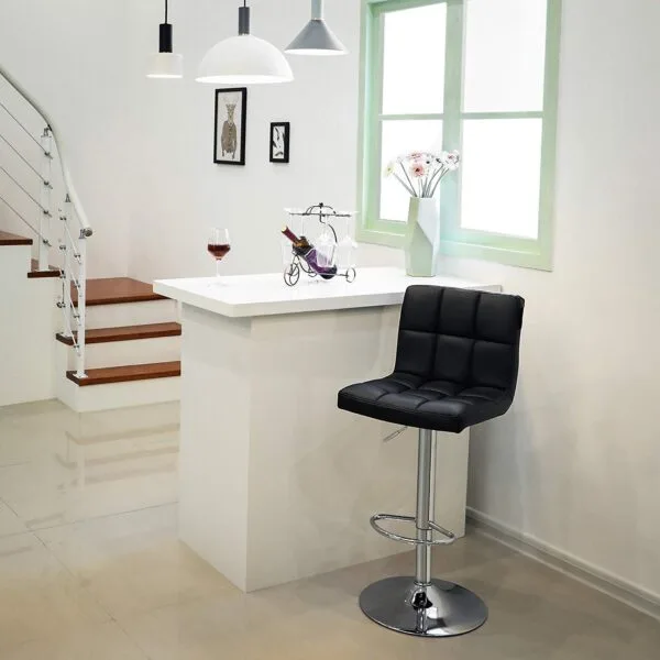 BS15 - Synthetic Leather Bar Chair || Chromed Steel Black || 360 ° Swivel Chair || Barstool Set of 1 || Height-Adjustable Bar Stool || 11 BS15 - Barstool Set of 1, Height-Adjustable bar stools, Synthetic Leather bar Chair, 360 ° Swivel Chair, Kitchen Chairs with backrest & footrest, Lobby, Counter, Chromed Steel Black