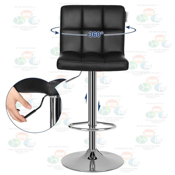 BS15 - Barstool Set of 1, Height-Adjustable bar stools, Synthetic Leather bar Chair, 360 ° Swivel Chair, Kitchen Chairs with backrest & footrest, Lobby, Counter, Chromed Steel Black