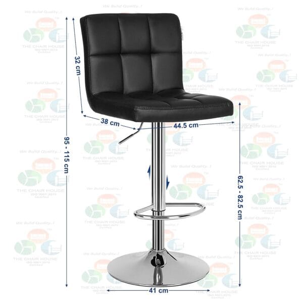 BS15 - Barstool Set of 1, Height-Adjustable bar stools, Synthetic Leather bar Chair, 360 ° Swivel Chair, Kitchen Chairs with backrest & footrest, Lobby, Counter, Chromed Steel Black