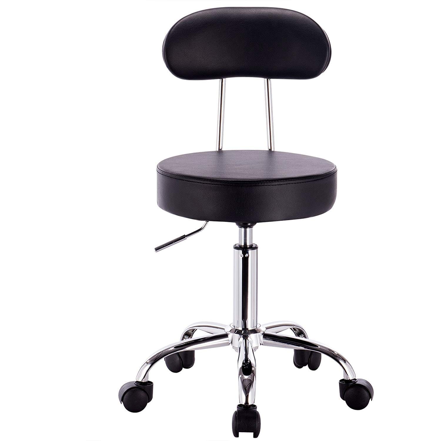 BS16 -Revolving Stool with Chrome-Plated Metal Base and Backrest Work Stool  Swivel Stool Work Seat Practice Stool 360° Rotatable Wheels (colour