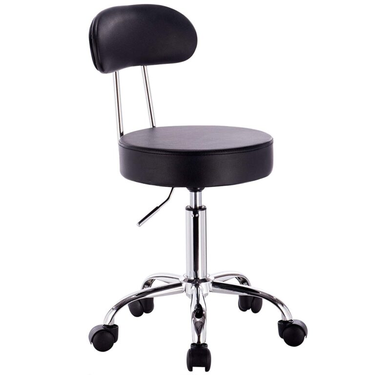 Revolving Stool with Chrome-Plated Steel Base and Backrest Work Stool Swivel Stool Work Seat Practice Stool 360° Rotatable 5 Wheels Padded